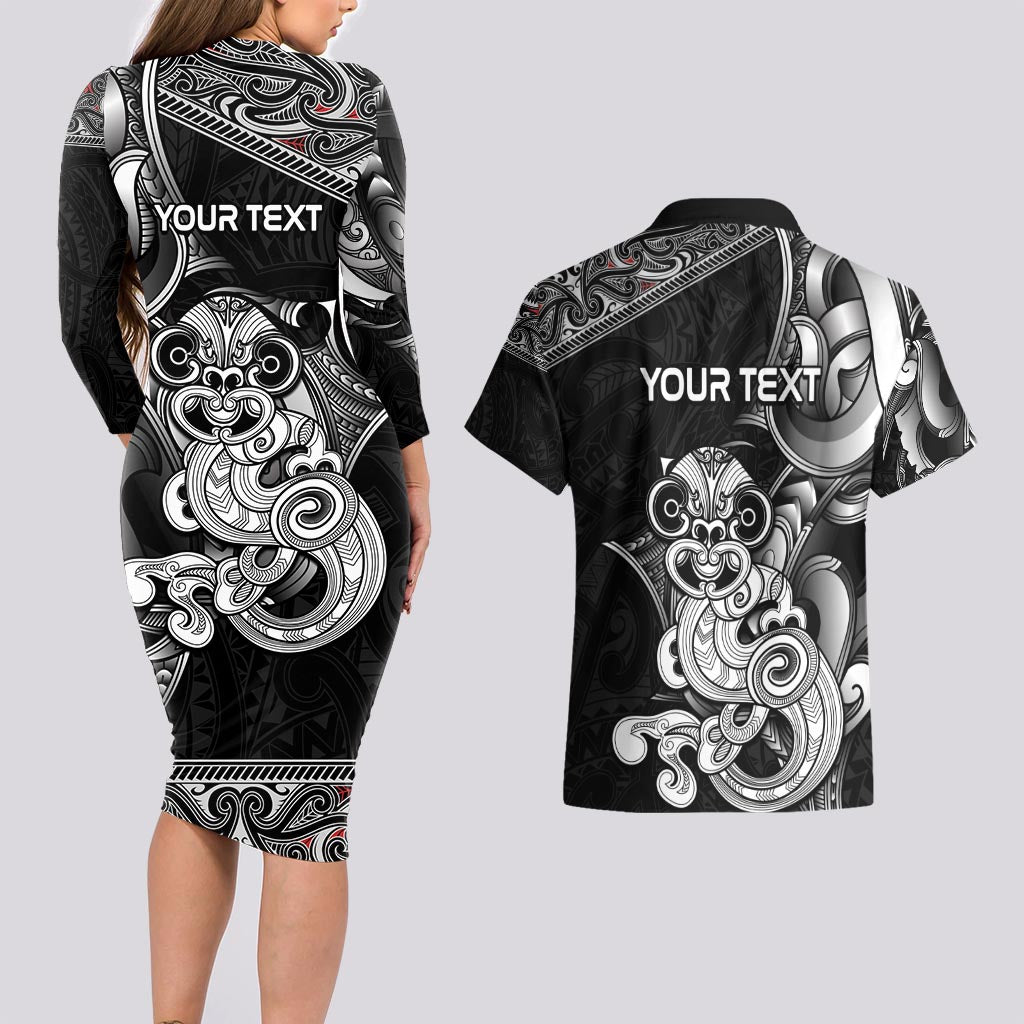 Personalised New Zealand Potae Pango Cricket Couples Matching Long Sleeve Bodycon Dress and Hawaiian Shirt Special Maori Hei Tiki Tribal Tattoo LT9 - Polynesian Pride