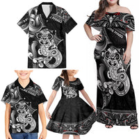 Personalised New Zealand Potae Pango Cricket Family Matching Off Shoulder Maxi Dress and Hawaiian Shirt Special Maori Hei Tiki Tribal Tattoo LT9 - Polynesian Pride