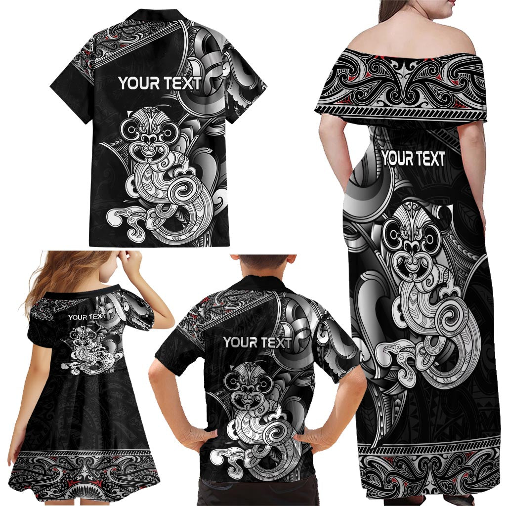 Personalised New Zealand Potae Pango Cricket Family Matching Off Shoulder Maxi Dress and Hawaiian Shirt Special Maori Hei Tiki Tribal Tattoo LT9 - Polynesian Pride