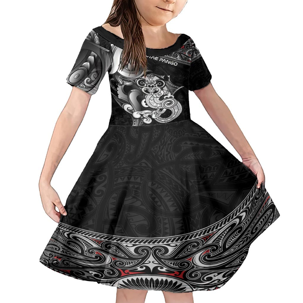 Personalised New Zealand Potae Pango Cricket Family Matching Off Shoulder Short Dress and Hawaiian Shirt Special Maori Hei Tiki Tribal Tattoo LT9 Daughter's Dress Black - Polynesian Pride