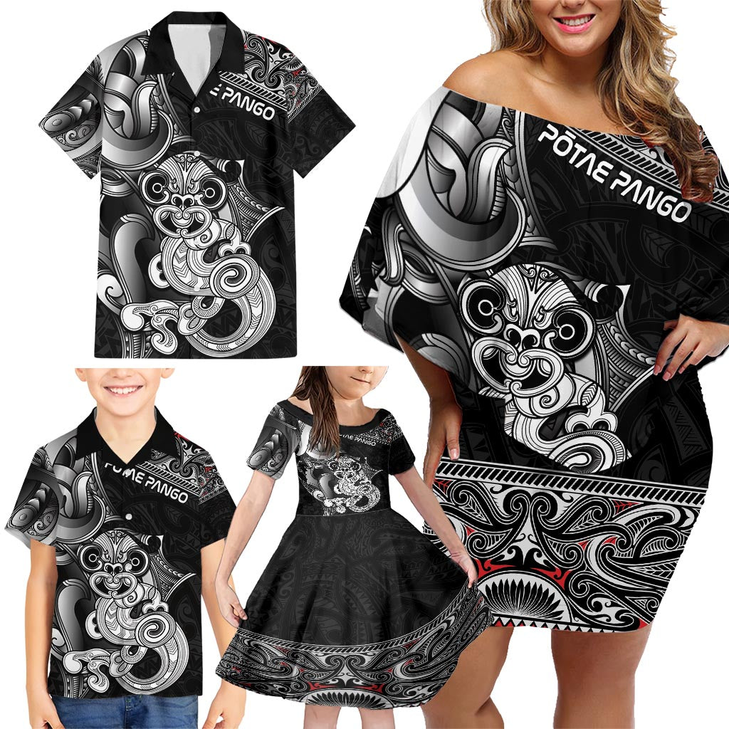 Personalised New Zealand Potae Pango Cricket Family Matching Off Shoulder Short Dress and Hawaiian Shirt Special Maori Hei Tiki Tribal Tattoo LT9 - Polynesian Pride