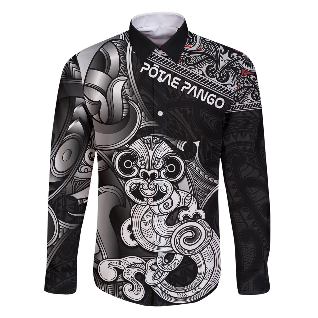 Personalised New Zealand Potae Pango Cricket Family Matching Off Shoulder Short Dress and Hawaiian Shirt Special Maori Hei Tiki Tribal Tattoo LT9 Dad's Shirt - Long Sleeve Black - Polynesian Pride