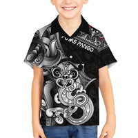 Personalised New Zealand Potae Pango Cricket Family Matching Off Shoulder Short Dress and Hawaiian Shirt Special Maori Hei Tiki Tribal Tattoo LT9 Son's Shirt Black - Polynesian Pride