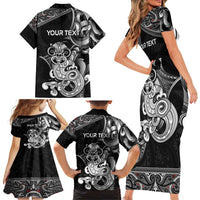 Personalised New Zealand Potae Pango Cricket Family Matching Short Sleeve Bodycon Dress and Hawaiian Shirt Special Maori Hei Tiki Tribal Tattoo LT9 - Polynesian Pride