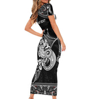Personalised New Zealand Potae Pango Cricket Family Matching Short Sleeve Bodycon Dress and Hawaiian Shirt Special Maori Hei Tiki Tribal Tattoo LT9 - Polynesian Pride