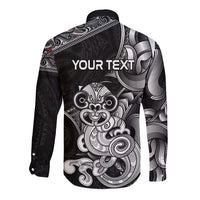 Personalised New Zealand Potae Pango Cricket Long Sleeve Button Shirt Special Maori Hei Tiki Tribal Tattoo