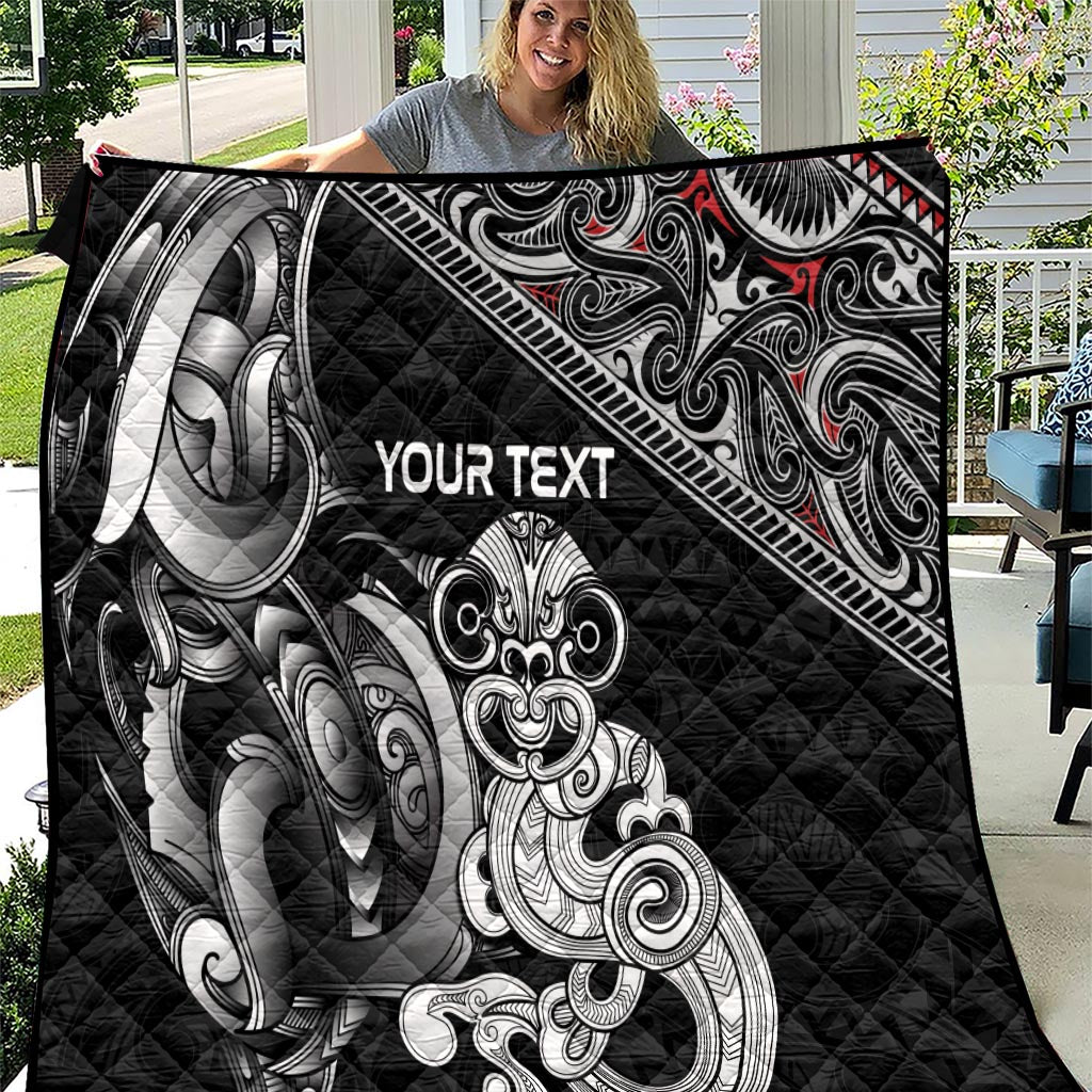 Personalised New Zealand Potae Pango Cricket Quilt Special Maori Hei Tiki Tribal Tattoo LT9 Black - Polynesian Pride