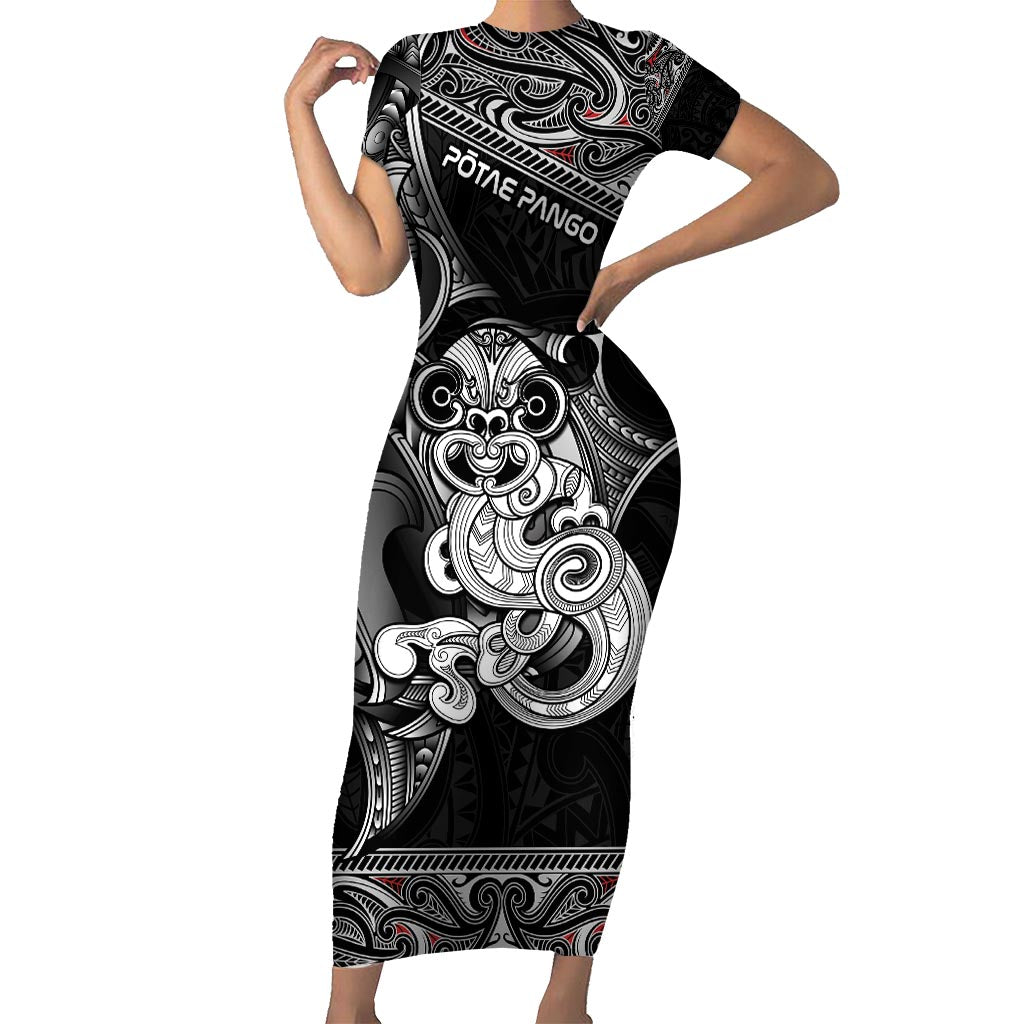 Personalised New Zealand Potae Pango Cricket Short Sleeve Bodycon Dress Special Maori Hei Tiki Tribal Tattoo