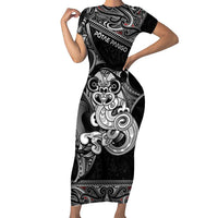 Personalised New Zealand Potae Pango Cricket Short Sleeve Bodycon Dress Special Maori Hei Tiki Tribal Tattoo