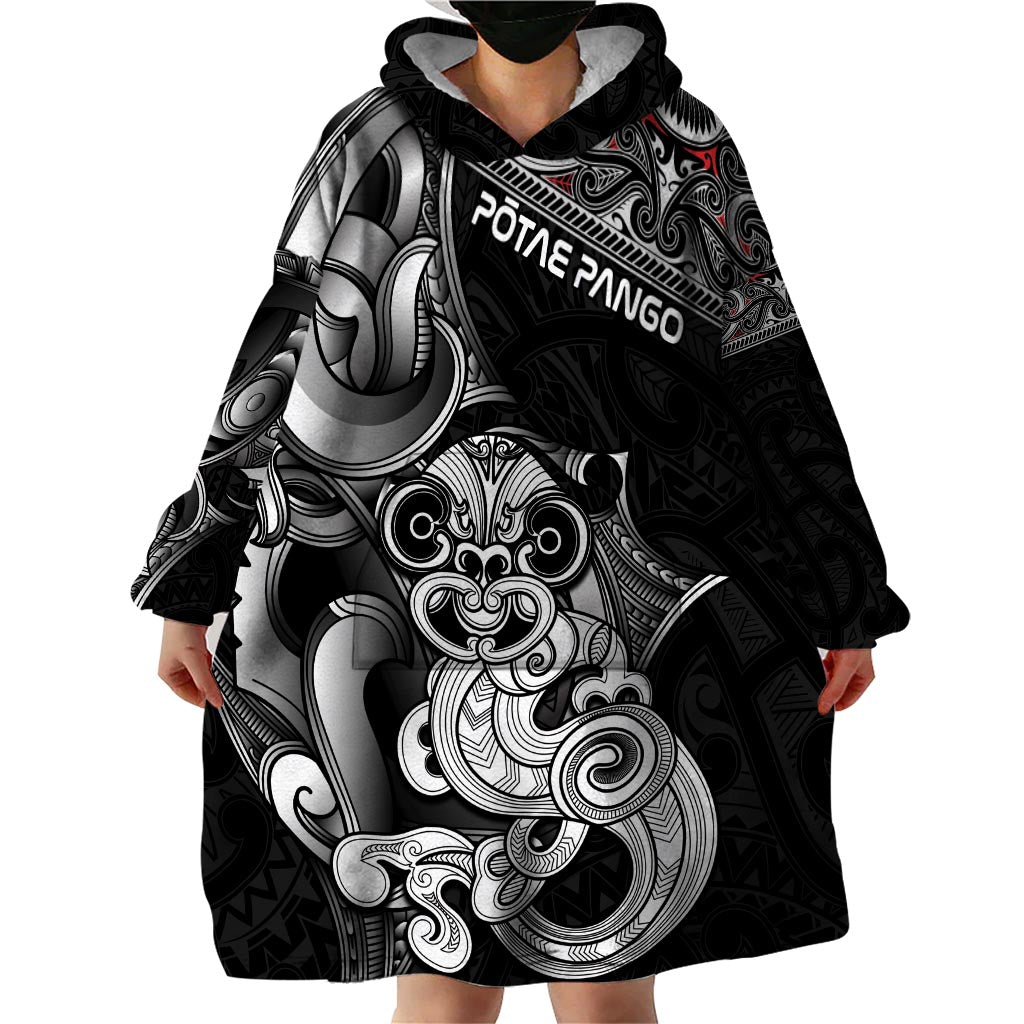 Personalised New Zealand Potae Pango Cricket Wearable Blanket Hoodie Special Maori Hei Tiki Tribal Tattoo