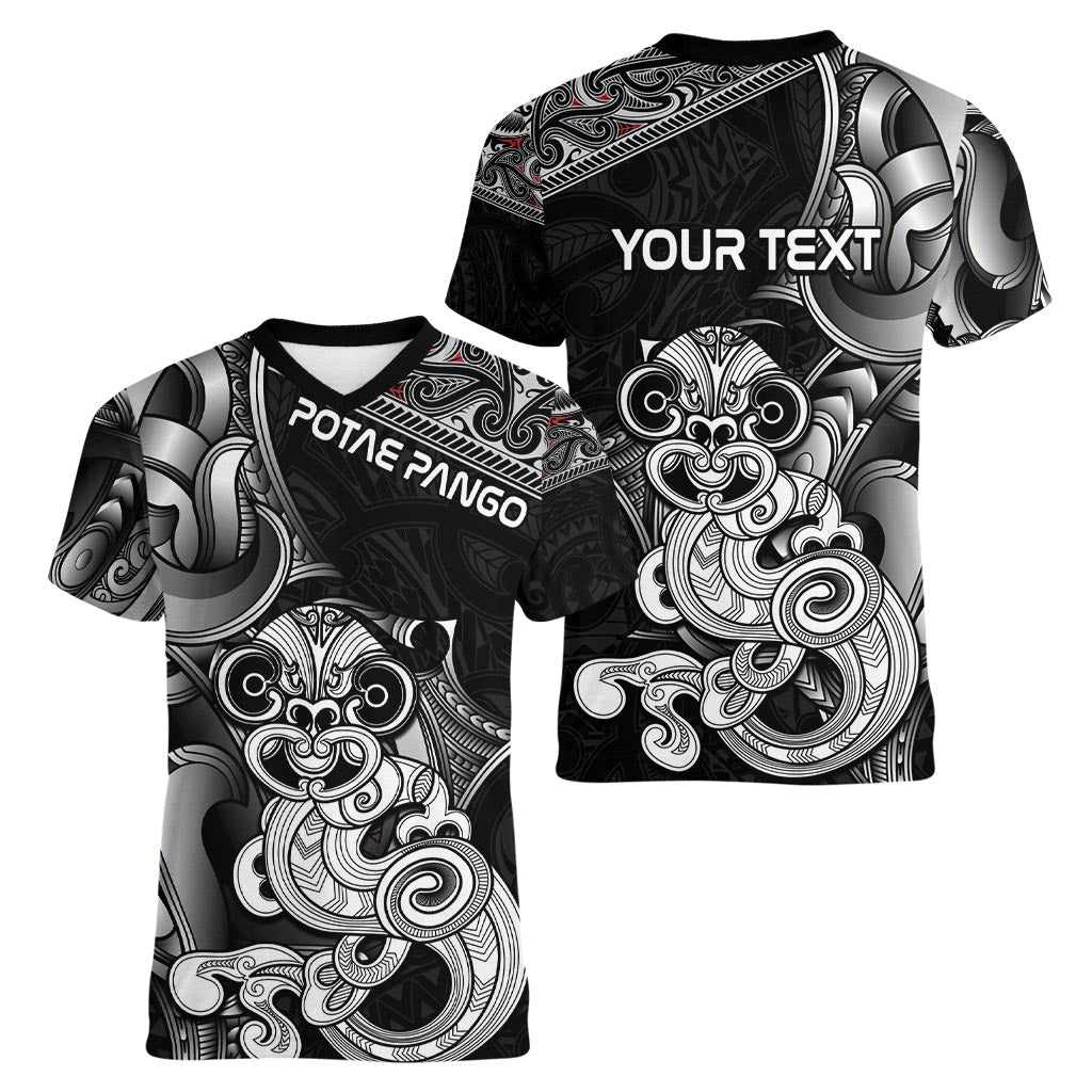 Personalised New Zealand Potae Pango Cricket Women V-Neck T-Shirt Special Maori Hei Tiki Tribal Tattoo LT9 - Polynesian Pride