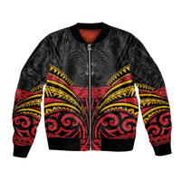 Custom Papua New Guinea Cricket Bomber Jacket PNG Emblem Mix Polyneisan Pattern