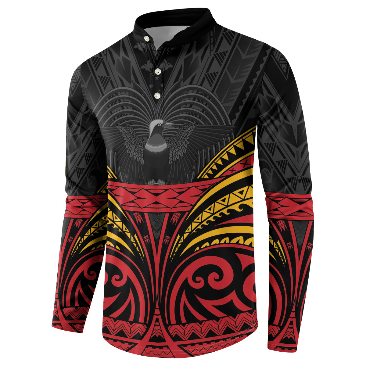 Custom Papua New Guinea Cricket Button Sweatshirt PNG Emblem Mix Polyneisan Pattern