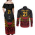 Custom Papua New Guinea Cricket Couples Matching Off Shoulder Maxi Dress and Long Sleeve Button Shirt PNG Emblem Mix Polyneisan Pattern