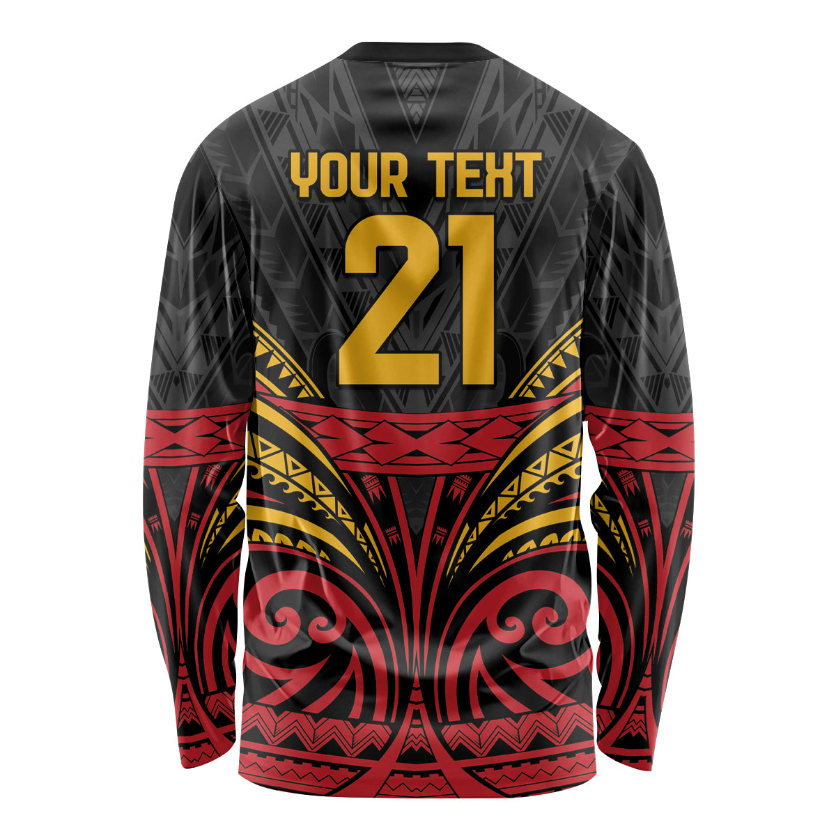 Custom Papua New Guinea Cricket Long Sleeve Shirt PNG Emblem Mix Polyneisan Pattern