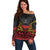 Custom Papua New Guinea Cricket Off Shoulder Sweater PNG Emblem Mix Polyneisan Pattern