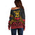 Custom Papua New Guinea Cricket Off Shoulder Sweater PNG Emblem Mix Polyneisan Pattern