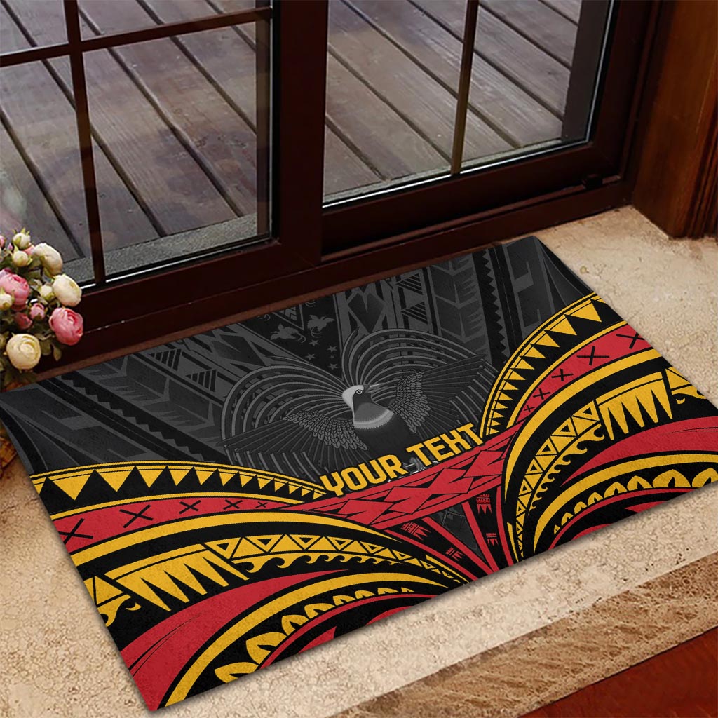 Custom Papua New Guinea Cricket Rubber Doormat PNG Emblem Mix Polyneisan Pattern