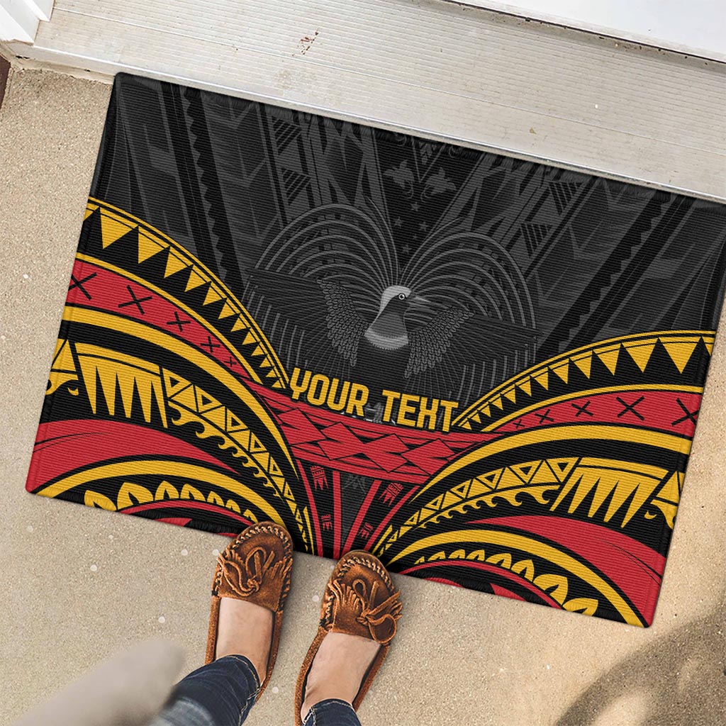 Custom Papua New Guinea Cricket Rubber Doormat PNG Emblem Mix Polyneisan Pattern