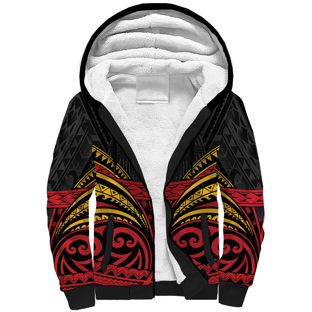 Custom Papua New Guinea Cricket Sherpa Hoodie PNG Emblem Mix Polyneisan Pattern