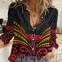 Custom Papua New Guinea Cricket Women Casual Shirt PNG Emblem Mix Polyneisan Pattern