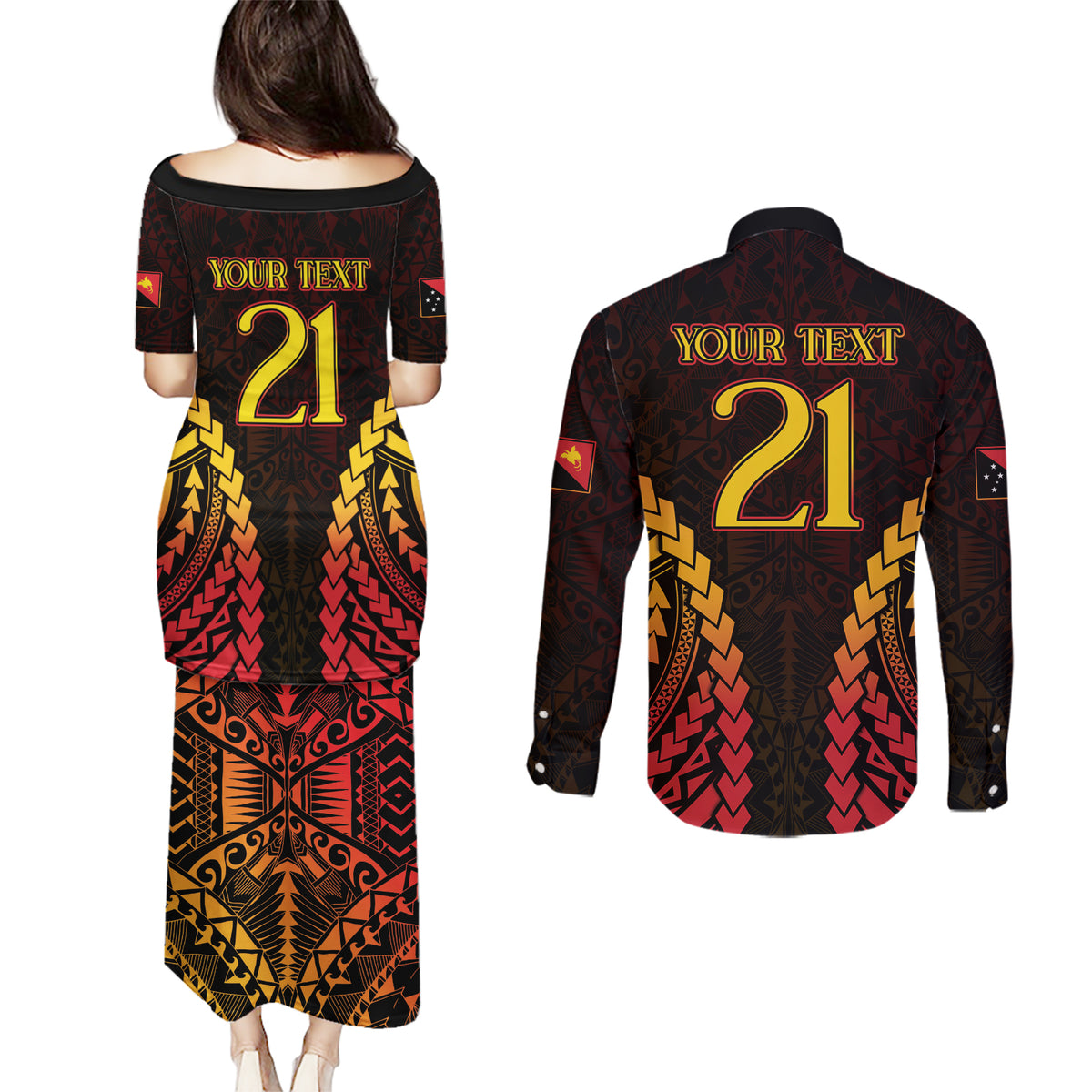 Custom Papua New Guinea Cricket Couples Matching Puletasi and Long Sleeve Button Shirt Go Barramundis