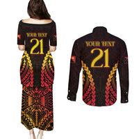 Custom Papua New Guinea Cricket Couples Matching Puletasi and Long Sleeve Button Shirt Go Barramundis