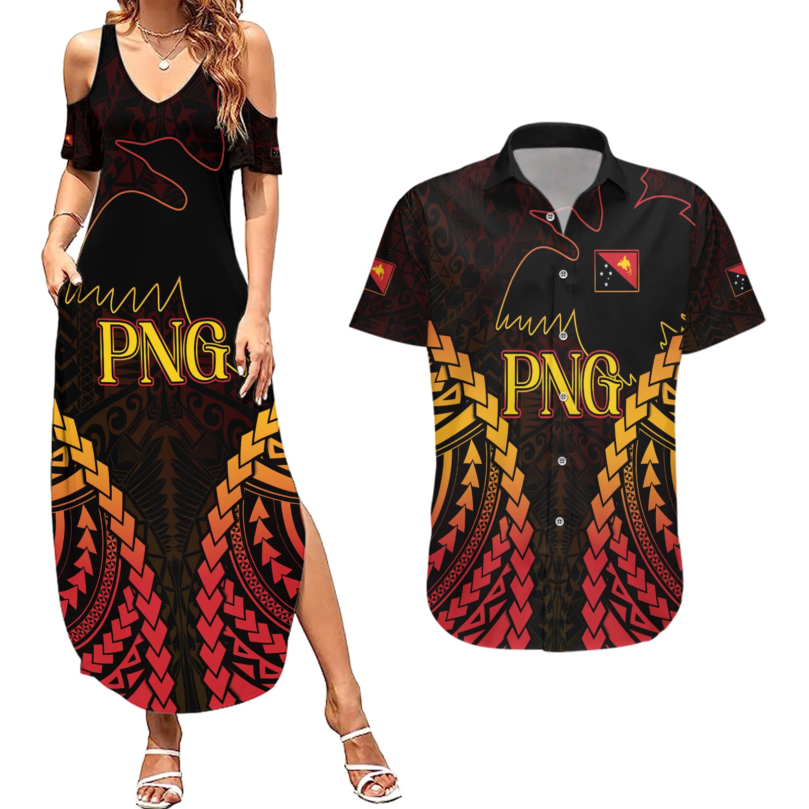 Custom Papua New Guinea Cricket Couples Matching Summer Maxi Dress and Hawaiian Shirt Go Barramundis