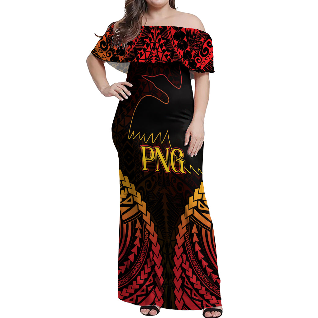 Custom Papua New Guinea Cricket Off Shoulder Maxi Dress Go Barramundis