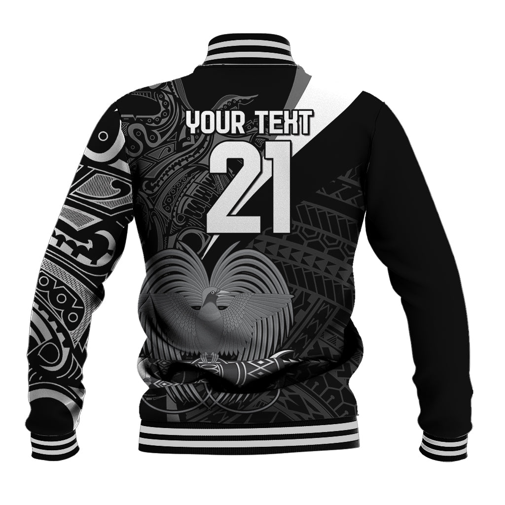 Custom Papua New Guinea Cricket Baseball Jacket Tribal Bird of Paradise Tattoo