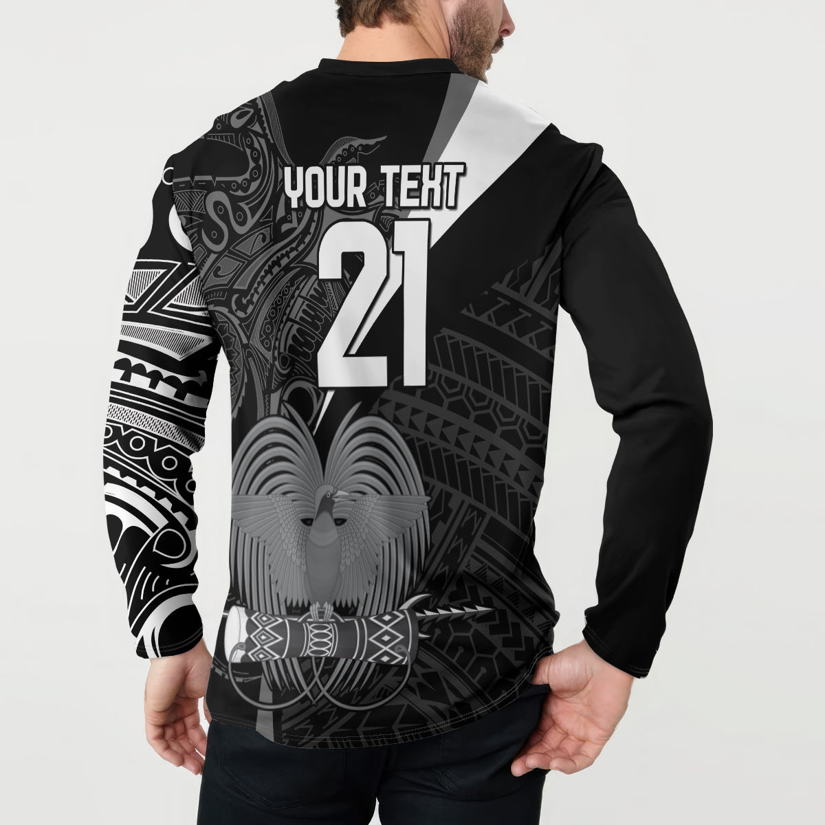 Custom Papua New Guinea Cricket Button Sweatshirt Tribal Bird of Paradise Tattoo