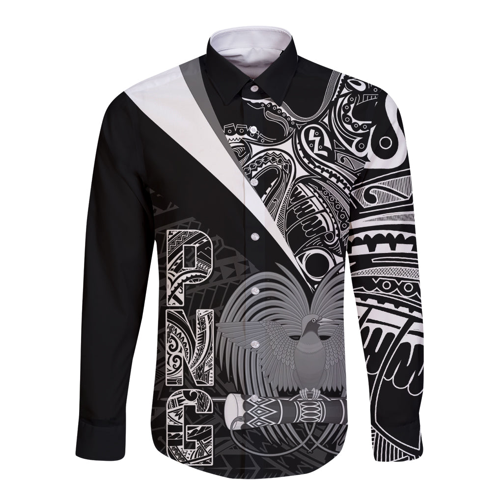 Custom Papua New Guinea Cricket Long Sleeve Button Shirt Tribal Bird of Paradise Tattoo
