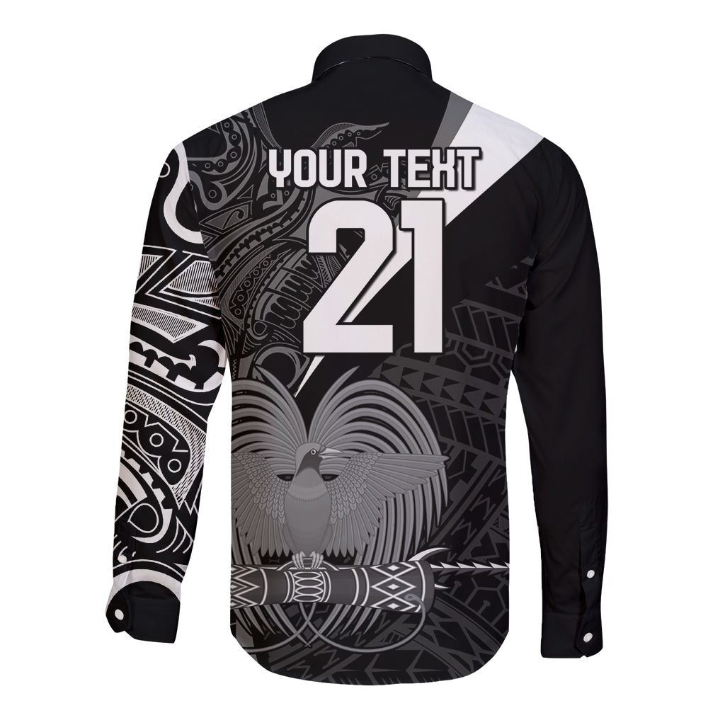 Custom Papua New Guinea Cricket Long Sleeve Button Shirt Tribal Bird of Paradise Tattoo