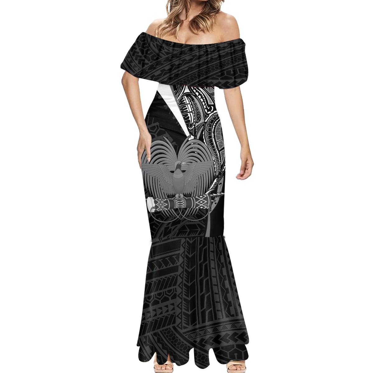 Custom Papua New Guinea Cricket Mermaid Dress Tribal Bird of Paradise Tattoo