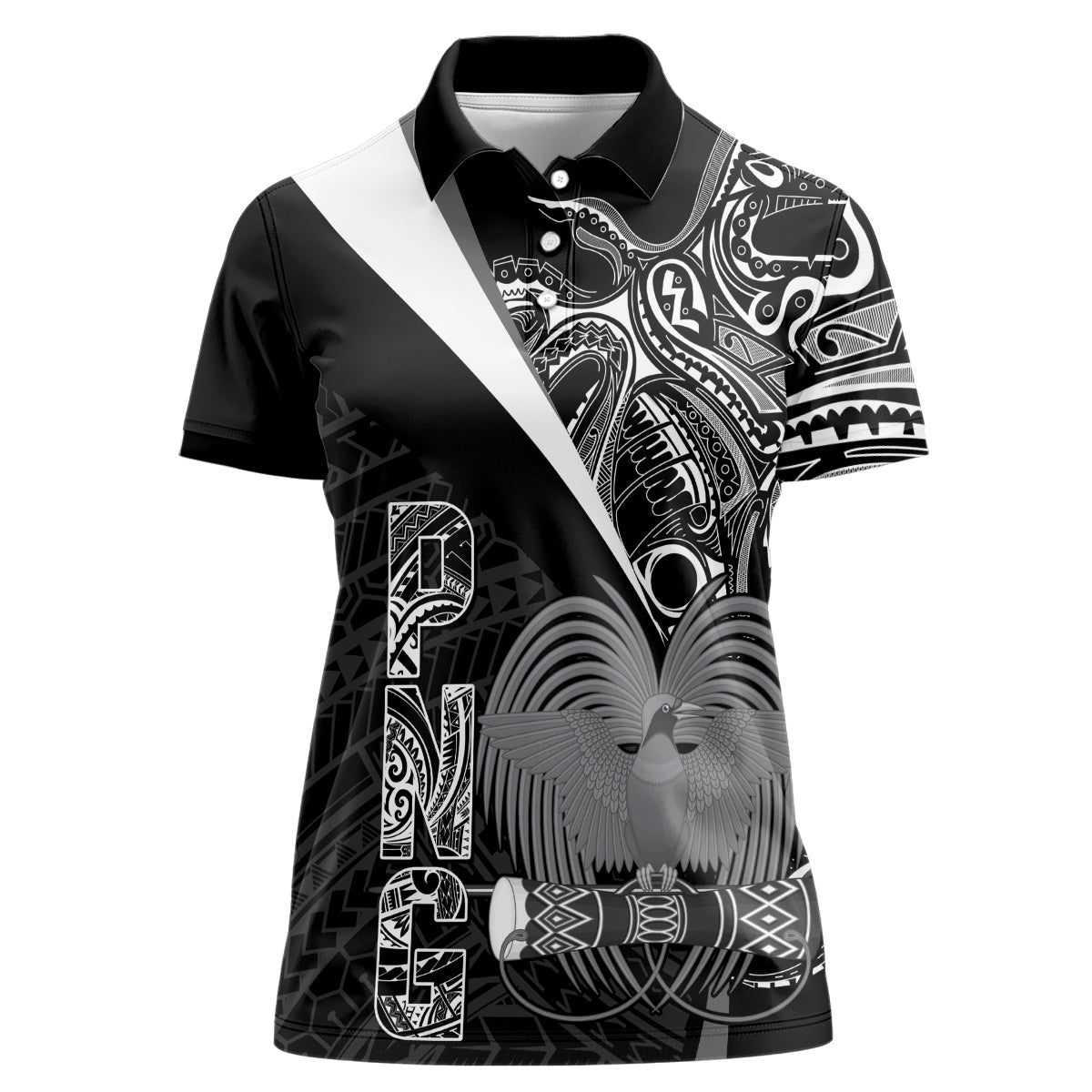 Custom Papua New Guinea Cricket Women Polo Shirt Tribal Bird of Paradise Tattoo