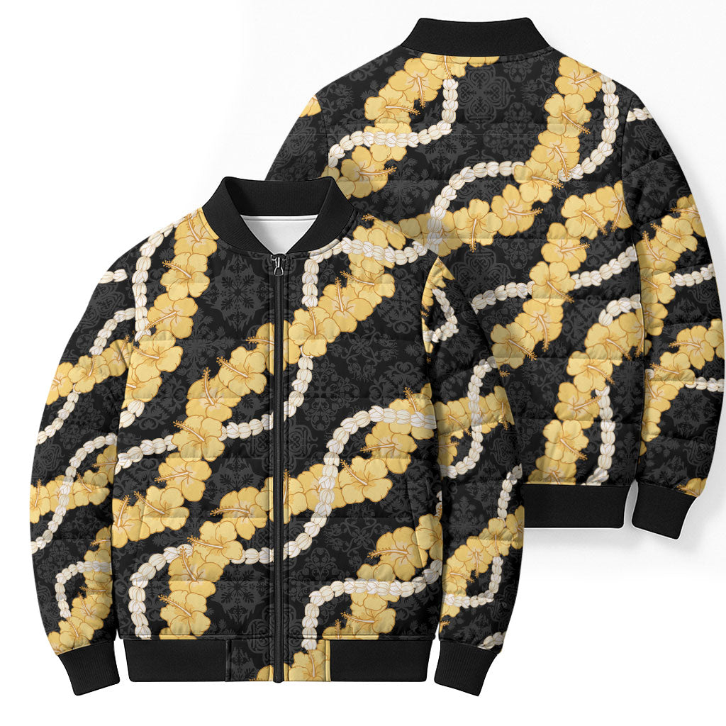 Aloha Melemele Hibiscus Pikake Lei Bomber Puffer Jacket Hawaiian Quilt Pattern