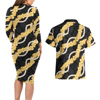 Aloha Melemele Hibiscus Pikake Lei Couples Matching Long Sleeve Bodycon Dress and Hawaiian Shirt Hawaiian Quilt Pattern
