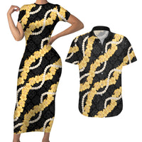 Aloha Melemele Hibiscus Pikake Lei Couples Matching Short Sleeve Bodycon Dress and Hawaiian Shirt Hawaiian Quilt Pattern