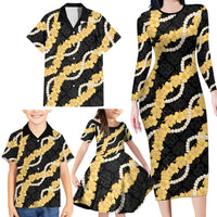 Aloha Melemele Hibiscus Pikake Lei Family Matching Long Sleeve Bodycon Dress and Hawaiian Shirt Hawaiian Quilt Pattern LT9 - Polynesian Pride