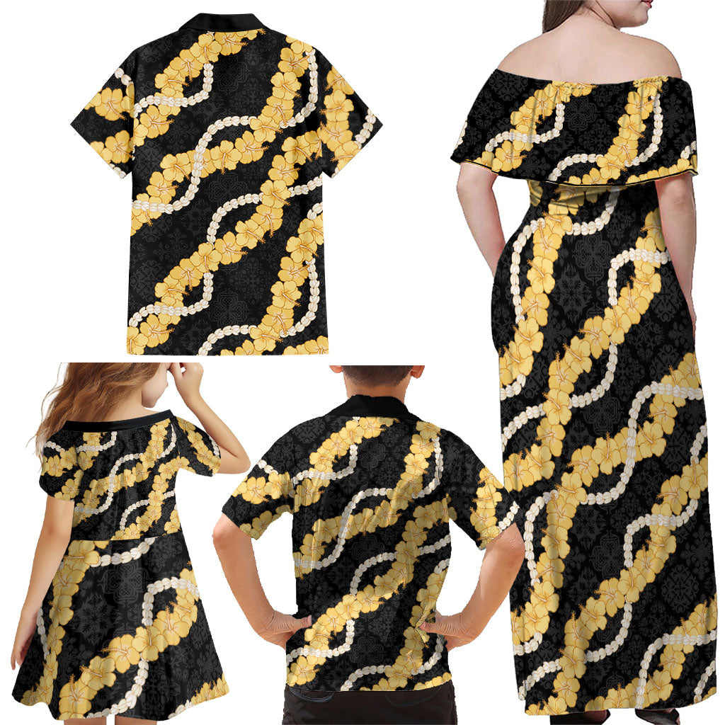 Aloha Melemele Hibiscus Pikake Lei Family Matching Off Shoulder Maxi Dress and Hawaiian Shirt Hawaiian Quilt Pattern