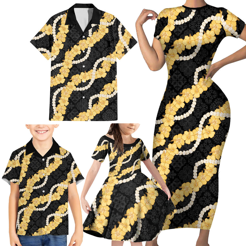 Aloha Melemele Hibiscus Pikake Lei Family Matching Short Sleeve Bodycon Dress and Hawaiian Shirt Hawaiian Quilt Pattern LT9 - Polynesian Pride
