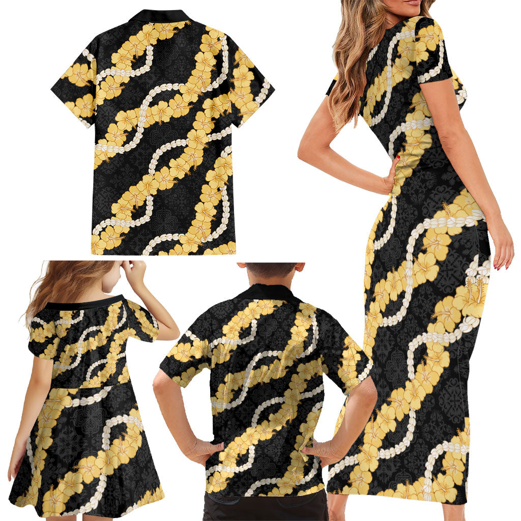 Aloha Melemele Hibiscus Pikake Lei Family Matching Short Sleeve Bodycon Dress and Hawaiian Shirt Hawaiian Quilt Pattern LT9 - Polynesian Pride