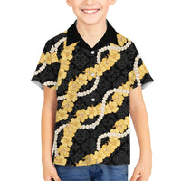 Aloha Melemele Hibiscus Pikake Lei Family Matching Short Sleeve Bodycon Dress and Hawaiian Shirt Hawaiian Quilt Pattern LT9 Son's Shirt Black - Polynesian Pride