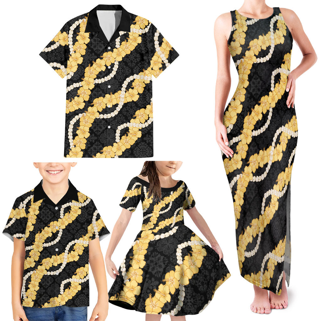 Aloha Melemele Hibiscus Pikake Lei Family Matching Tank Maxi Dress and Hawaiian Shirt Hawaiian Quilt Pattern