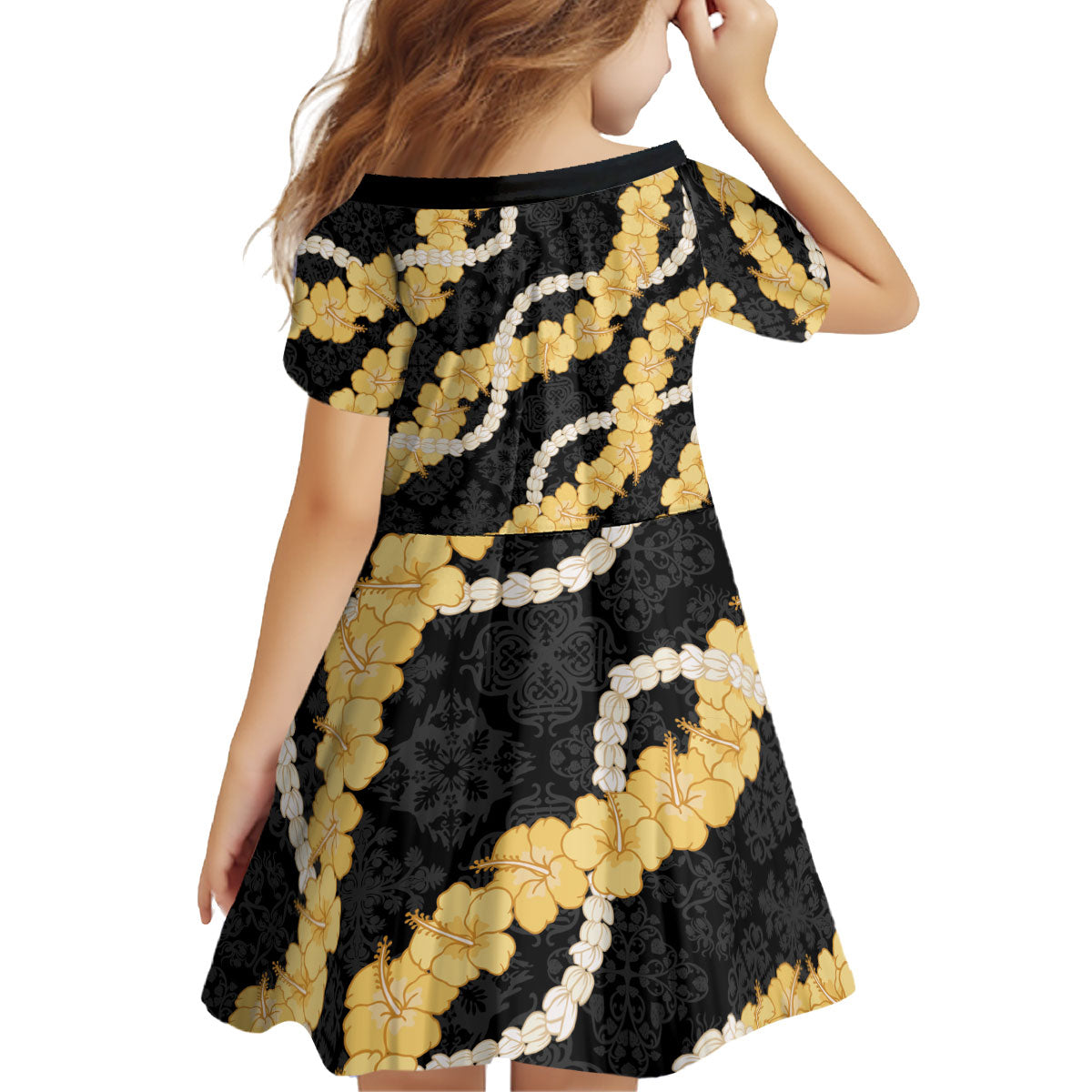 Aloha Melemele Hibiscus Pikake Lei Kid Short Sleeve Dress Hawaiian Quilt Pattern