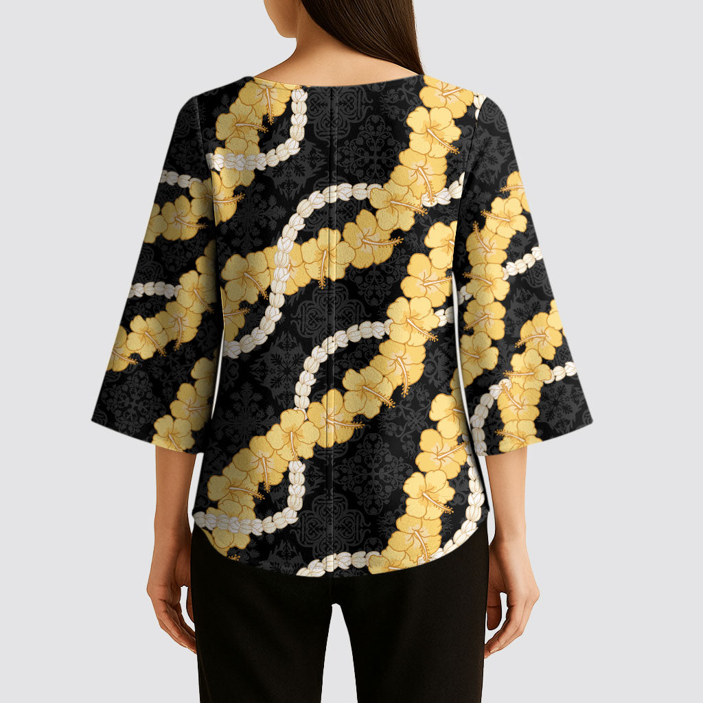 Aloha Melemele Hibiscus Pikake Lei Kimono Sleeve Blouse Hawaiian Quilt Pattern