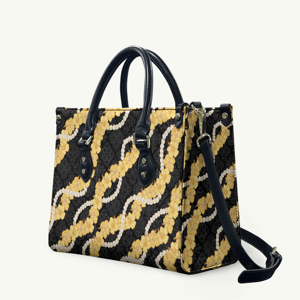 Aloha Melemele Hibiscus Pikake Lei Leather Bag Hawaiian Quilt Pattern