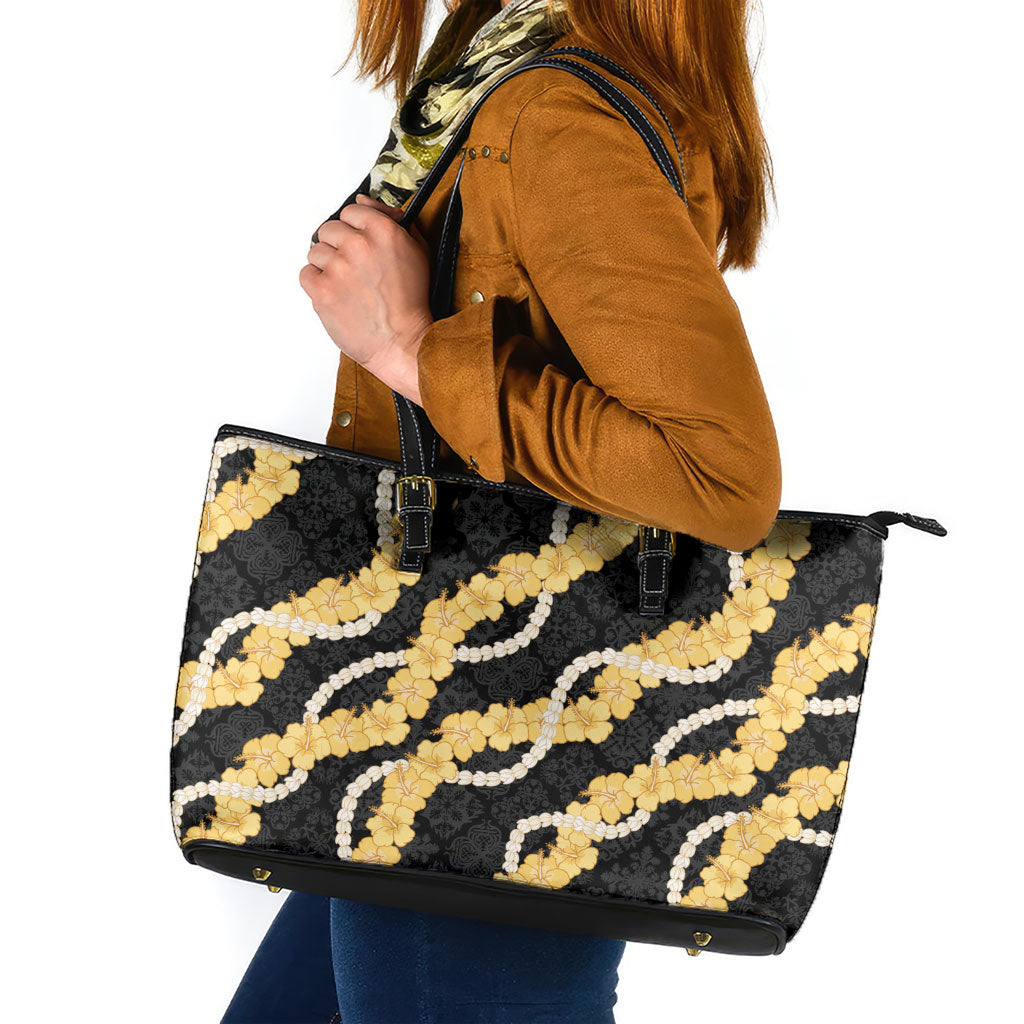 Aloha Melemele Hibiscus Pikake Lei Leather Tote Bag Hawaiian Quilt Pattern