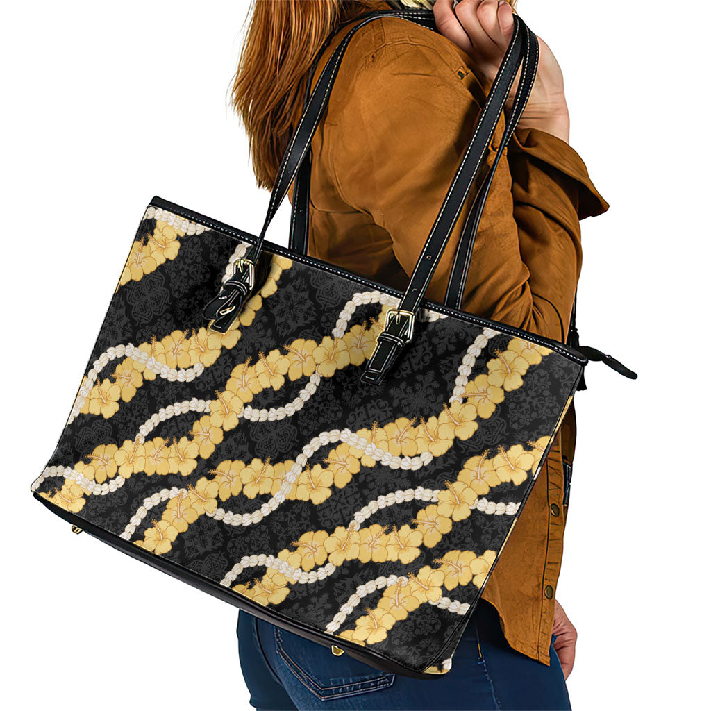 Aloha Melemele Hibiscus Pikake Lei Leather Tote Bag Hawaiian Quilt Pattern
