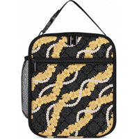 Aloha Melemele Hibiscus Pikake Lei Lunch Bag Hawaiian Quilt Pattern LT9 10.2 × 8.3 × 4.3 inch Black - Polynesian Pride